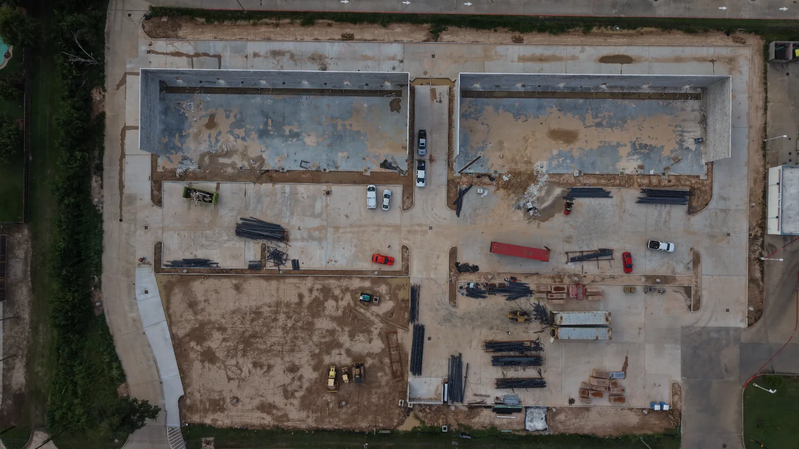 Aerial view of demolition and site clearing on a Houston commercial project