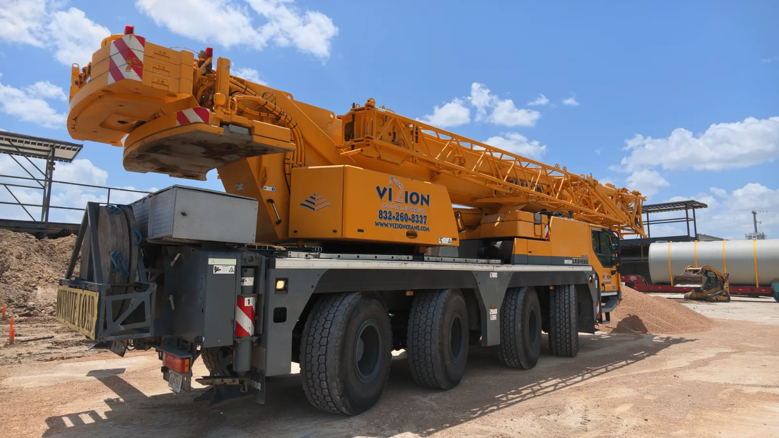 Mobile crane staged for steel erection on a Houston commercial project